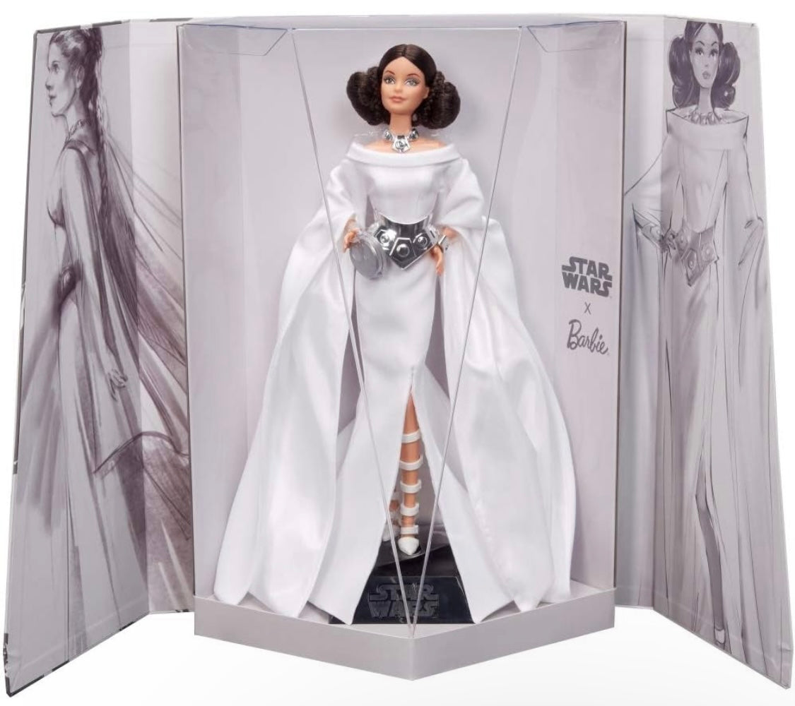 Barbie Collector Star Wars Princess Leia Barbie Doll, in White Gown and Accessories, with Doll Stand and Certificate of Authenticity